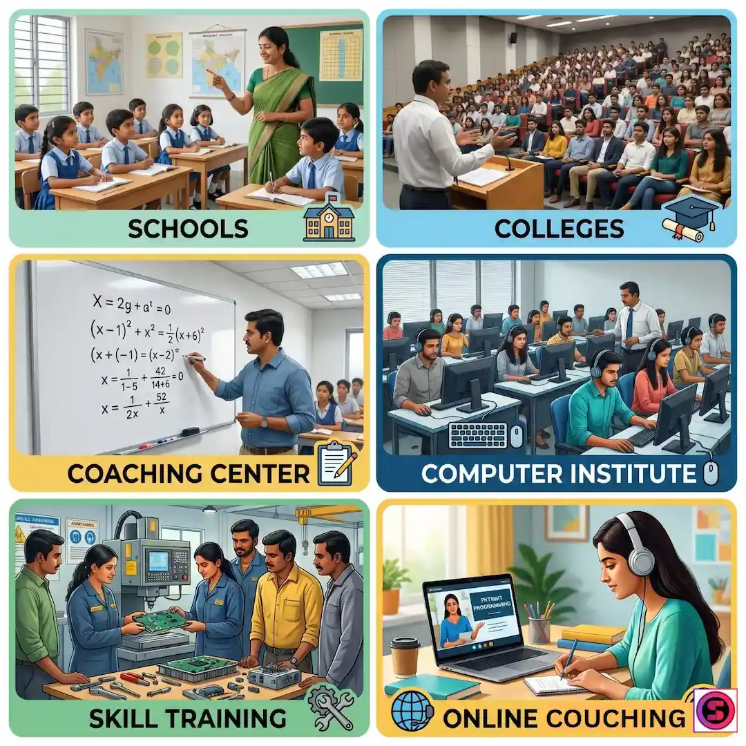 Schools, colleges, coaching centers, training institutes