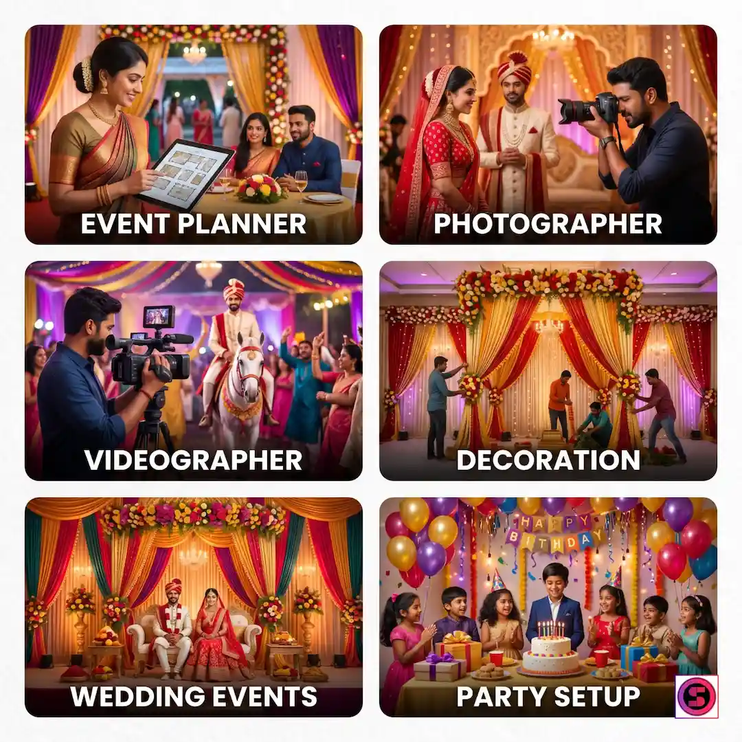 Event services like photographers, decorators, planners