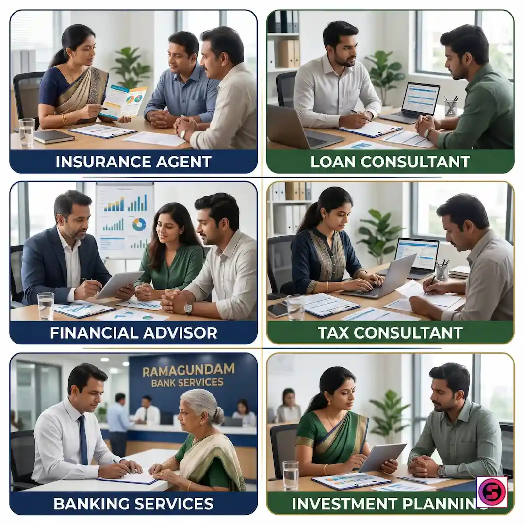 Finance services like insurance, loans, tax consultants